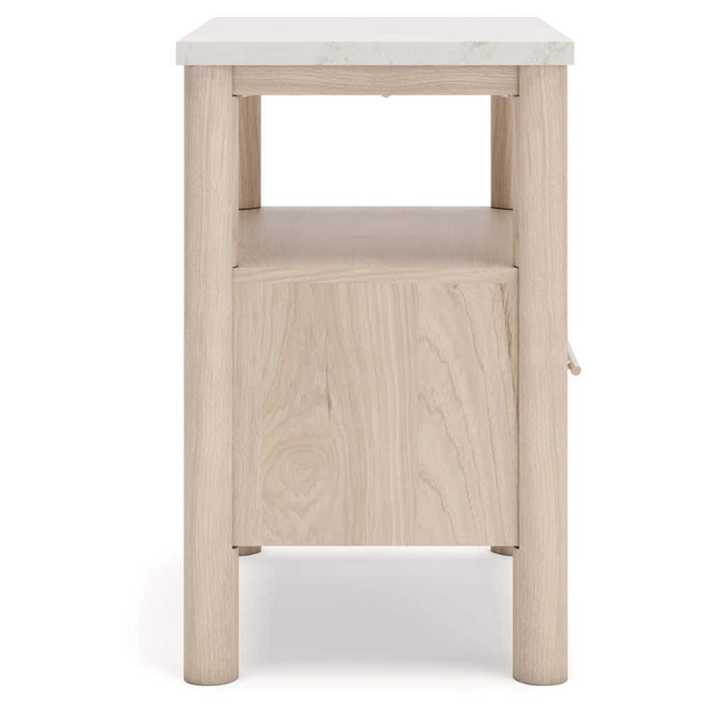 Light Brown and White 1-Drawer Nightstand with Marble Top
