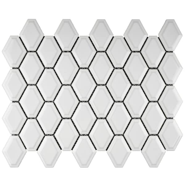 MOLOVO Porcetile White 12.8 in. x 9.85 in. Hexagon Glossy Porcelain Mosaic Wall and Floor Tile (9.68 sq. ft./Case)