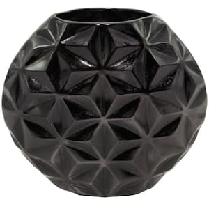 11 in. Black Faceted Aluminum Geometric Decorative Vase