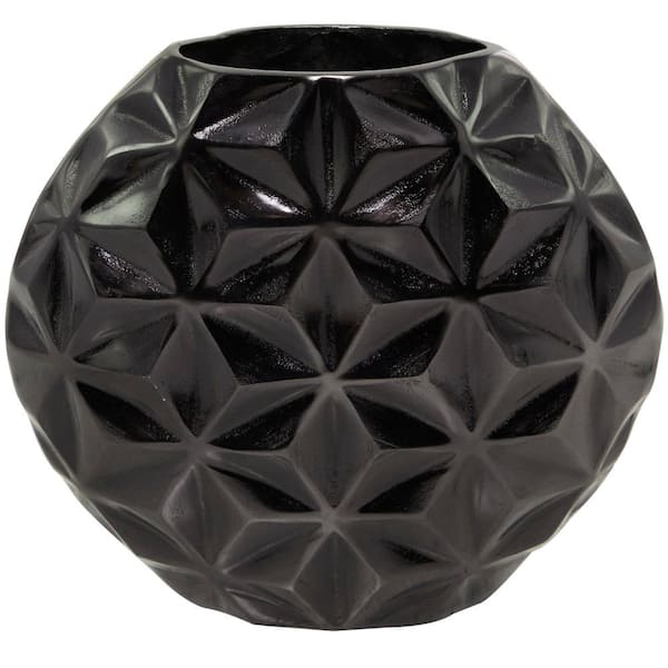 CosmoLiving by Cosmopolitan 11 in. Black Faceted Aluminum Geometric Decorative Vase