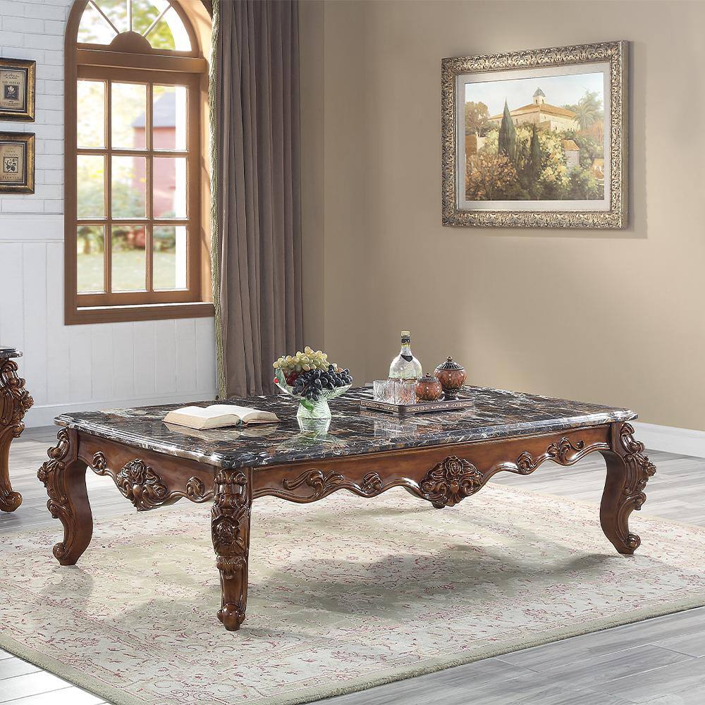 Versailles Rectangular Walnut and Marble Coffee Table with Storage