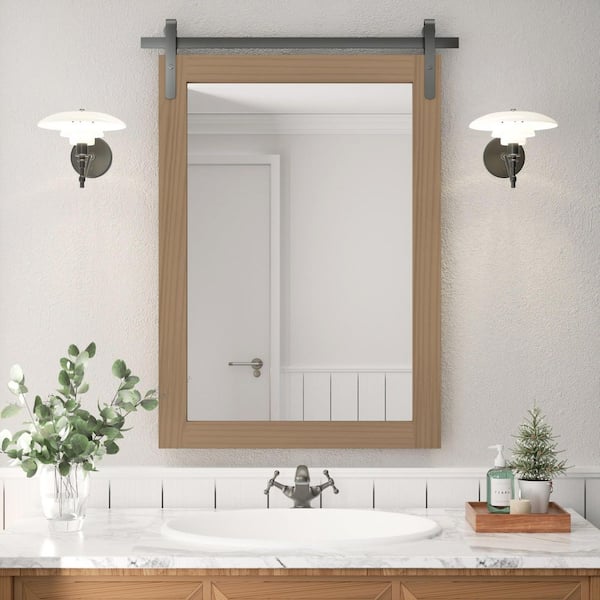 22 in. W x 30 in. H Large Rectangle Mirror Wood Framed Wall Mirror Bathroom Mirror Vanity Mirror Accent Mirror in Brown