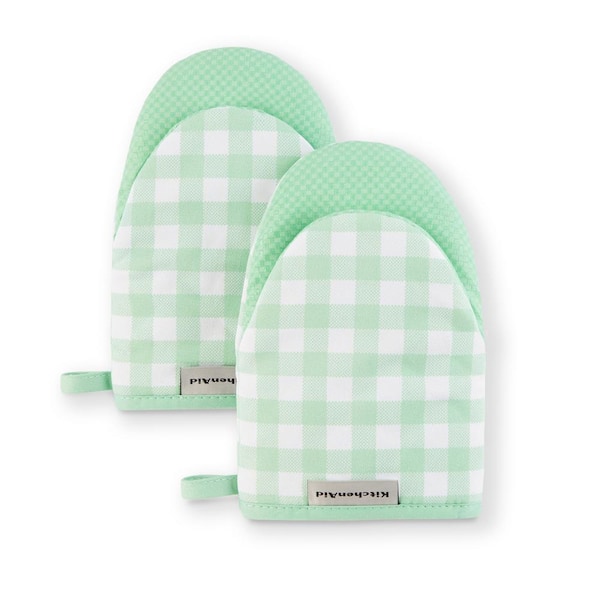 KitchenAid Gingham Silicone Grip Pistachio Green Mini Oven Mitt Set (2-Pack)