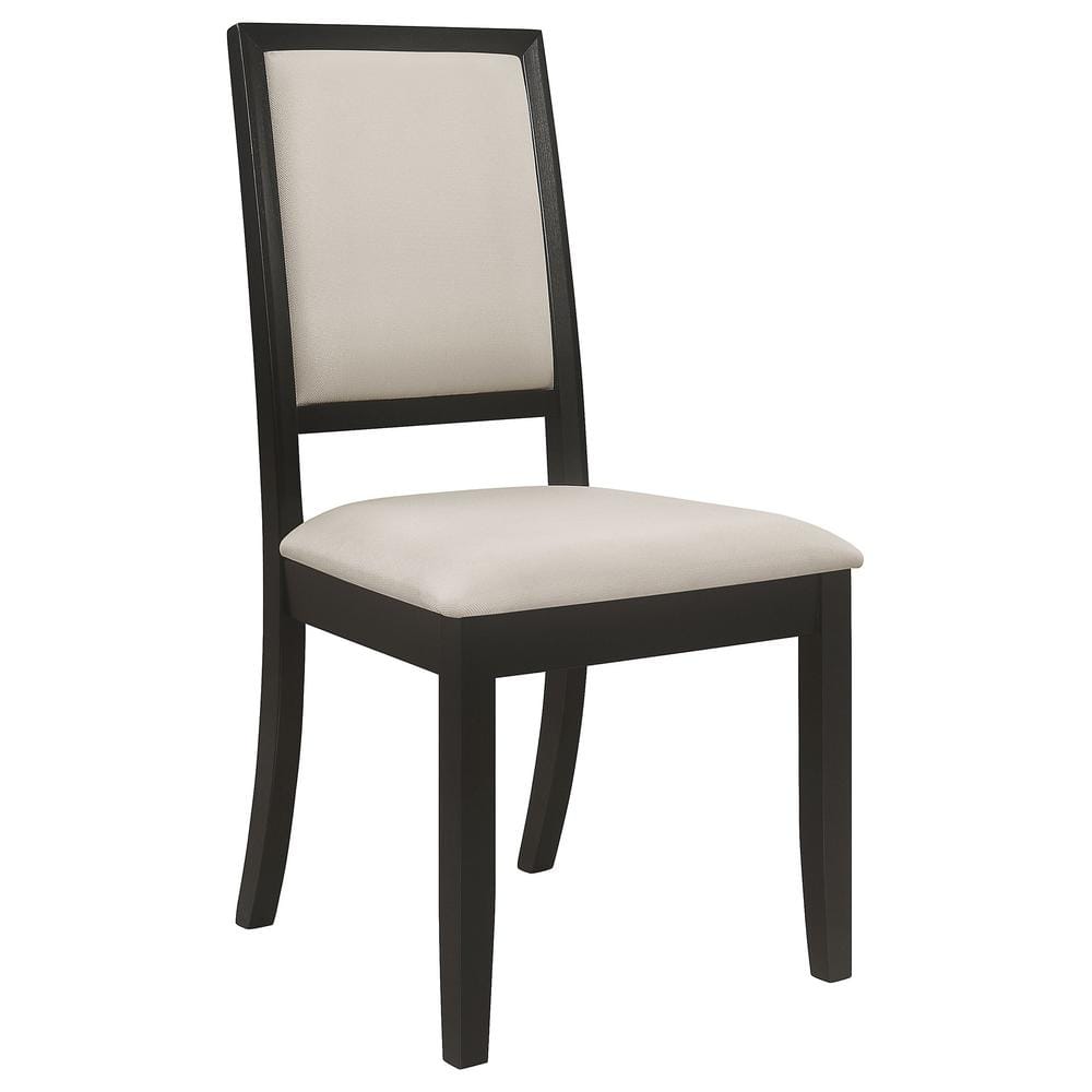 Cream Upholstered High Back Black Wood Side Chairs, Set of 2