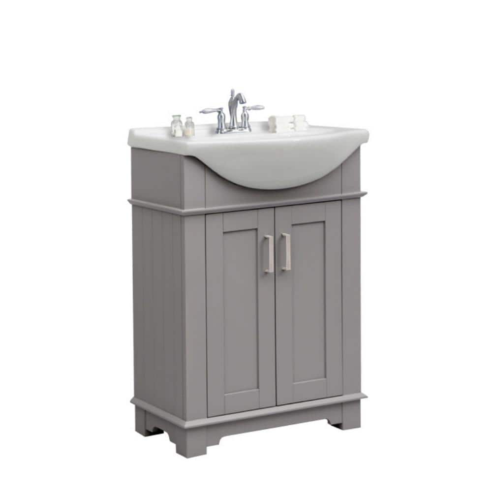 24 in. W x 17 in. D x 34 in. H Bath Vanity in Gray with Ceramic Vanity Top 