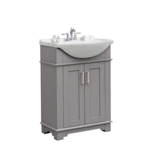 24 in. W x 17 in. D x 34 in. H Bath Vanity in Gray with Ceramic Vanity Top in White with White Basin
