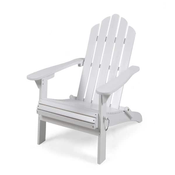 Tunearary 35.50 in. W Outdoor Solid Wood Adirondack Chair in White for Backyard Furniture With Foldable Function
