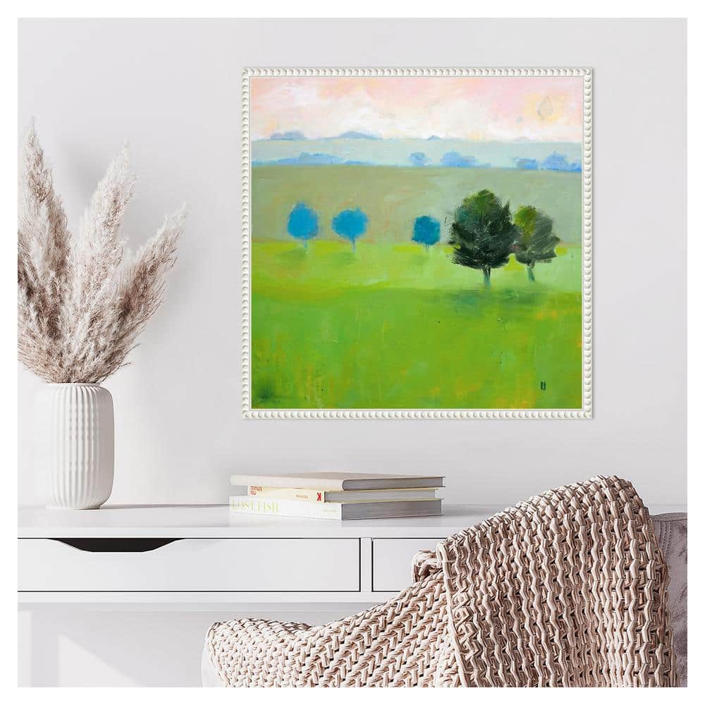 Gascony Trees Contemporary Landscape Canvas Wall Art in White Frame