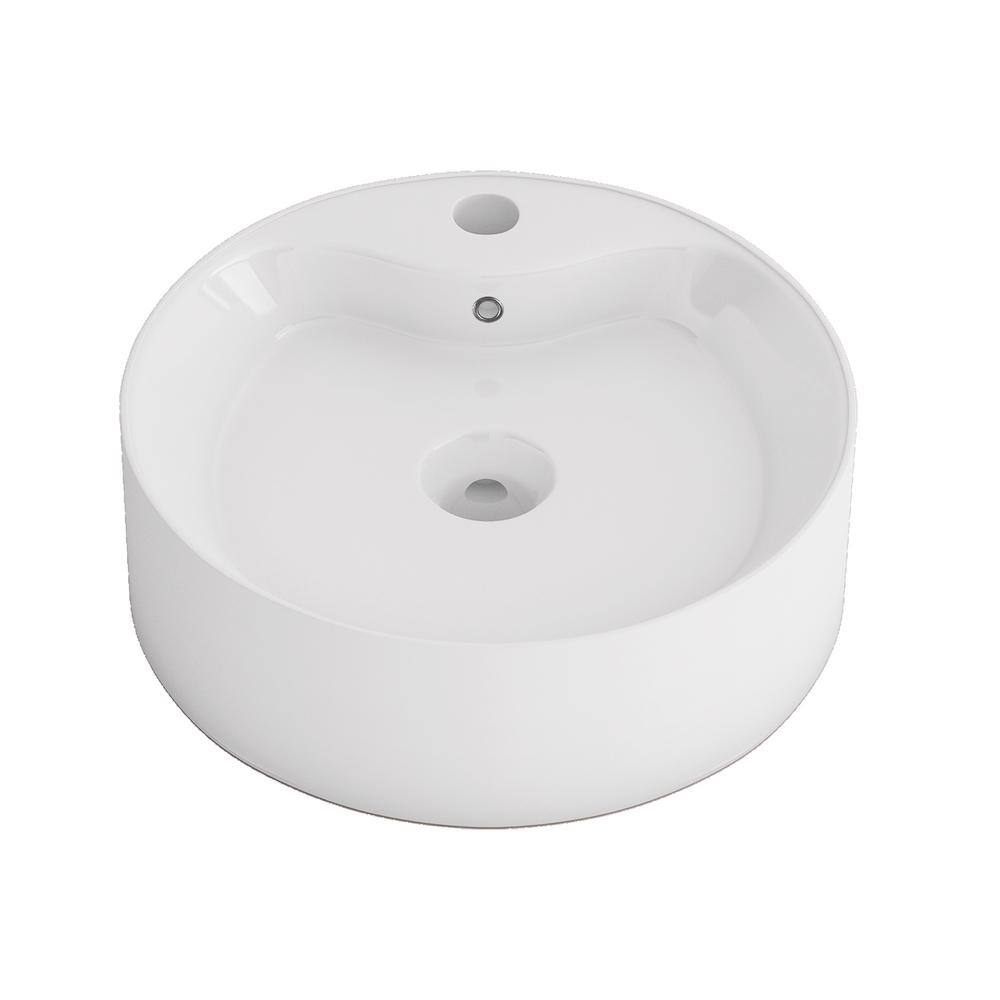 Altair 18.3'' White Ceramic Circular Bathroom Sink with Overflow