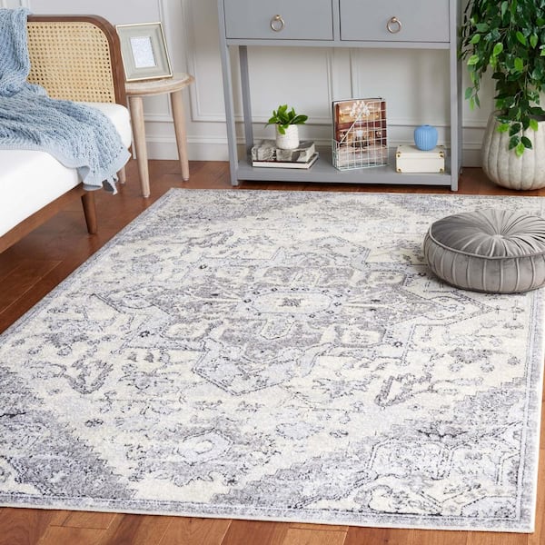 Tulum 9 ft. x 12 ft. Ivory Gray/Light Gray Ornate Border Area Rug