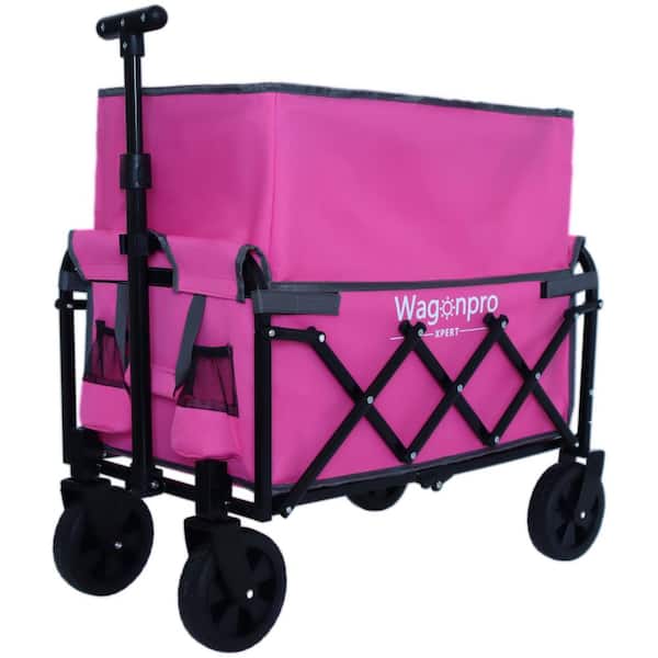 Pink 3 cu. ft. Steel Garden Cart, Expandable Dual-Layer Utility Wagon for Camping, Shopping, Sports, Gardening, Fishing