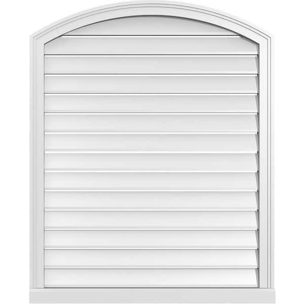 Ekena Millwork 34 in. x 40 in. Arch Top Surface Mount PVC Gable Vent: Decorative with Brickmould Sill Frame