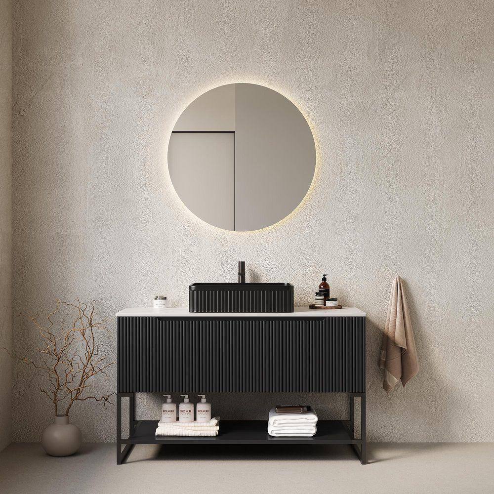 TCYO 48 in. Freestanding Black wood Bath Vanity with White Sintered ...