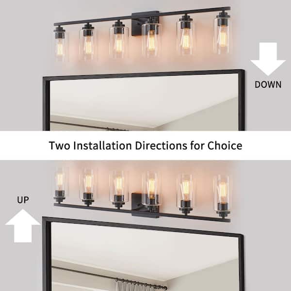 43.2 in. 6-Light Black Vanity Light with Clear Glass Shades