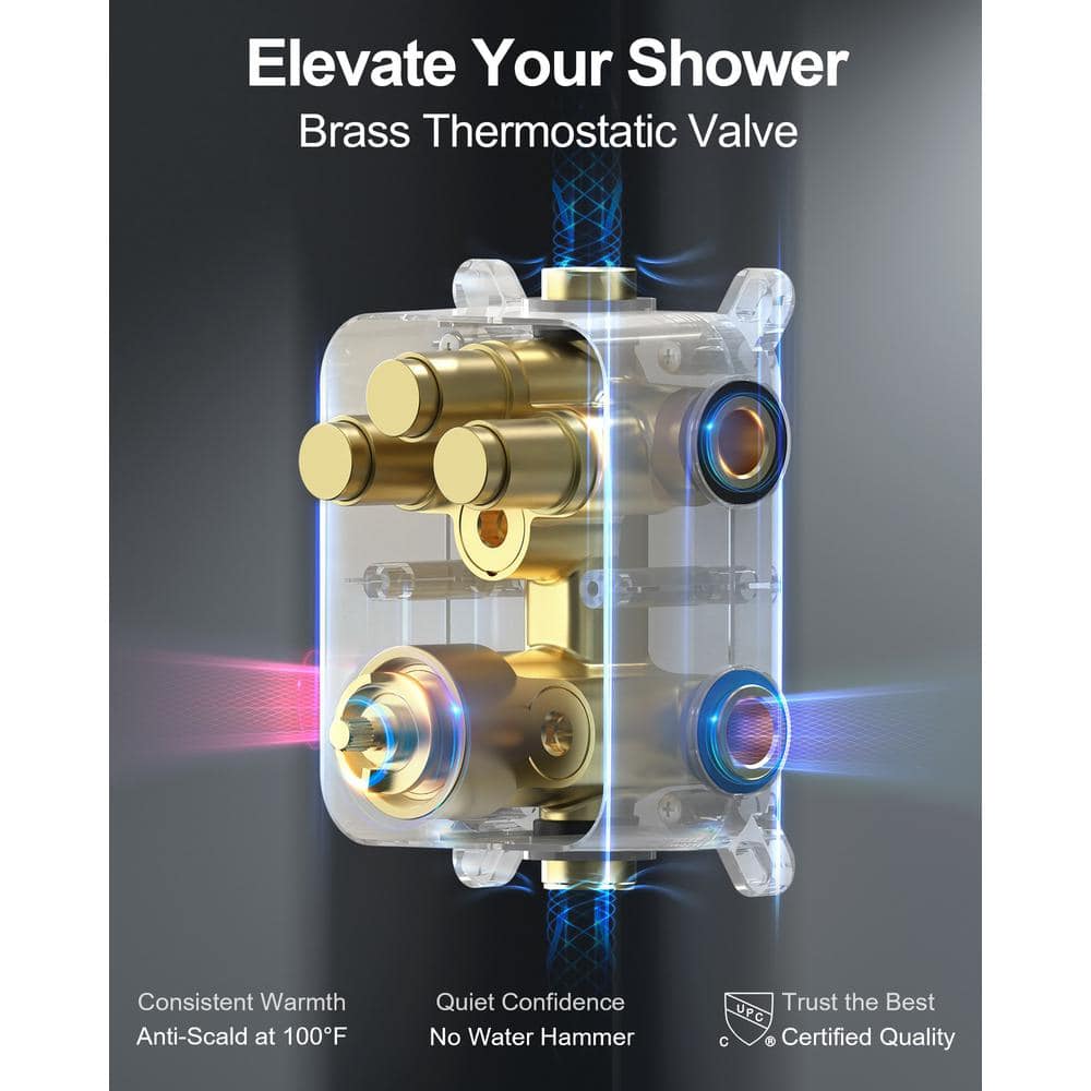 Grandjoy Brushed Gold Dual Shower Head System with Handheld Spray