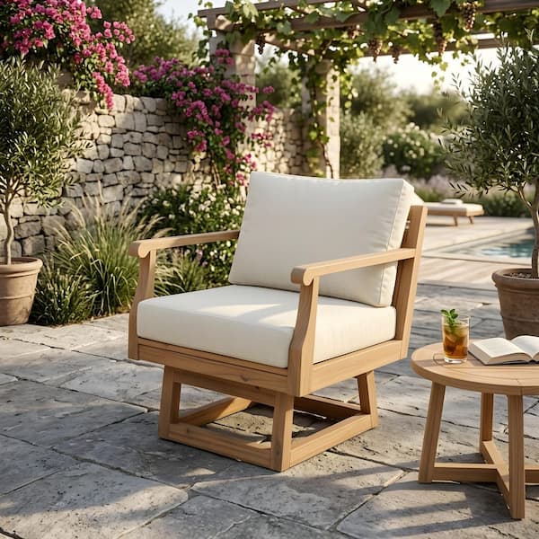 Light Brown Wood 5-Position Reclining Outdoor Chaise Lounge Chair