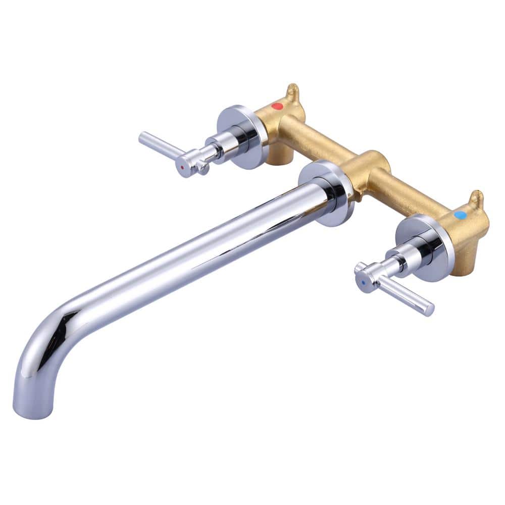 Chrome Double Handle Wall Mounted Tub Faucet
