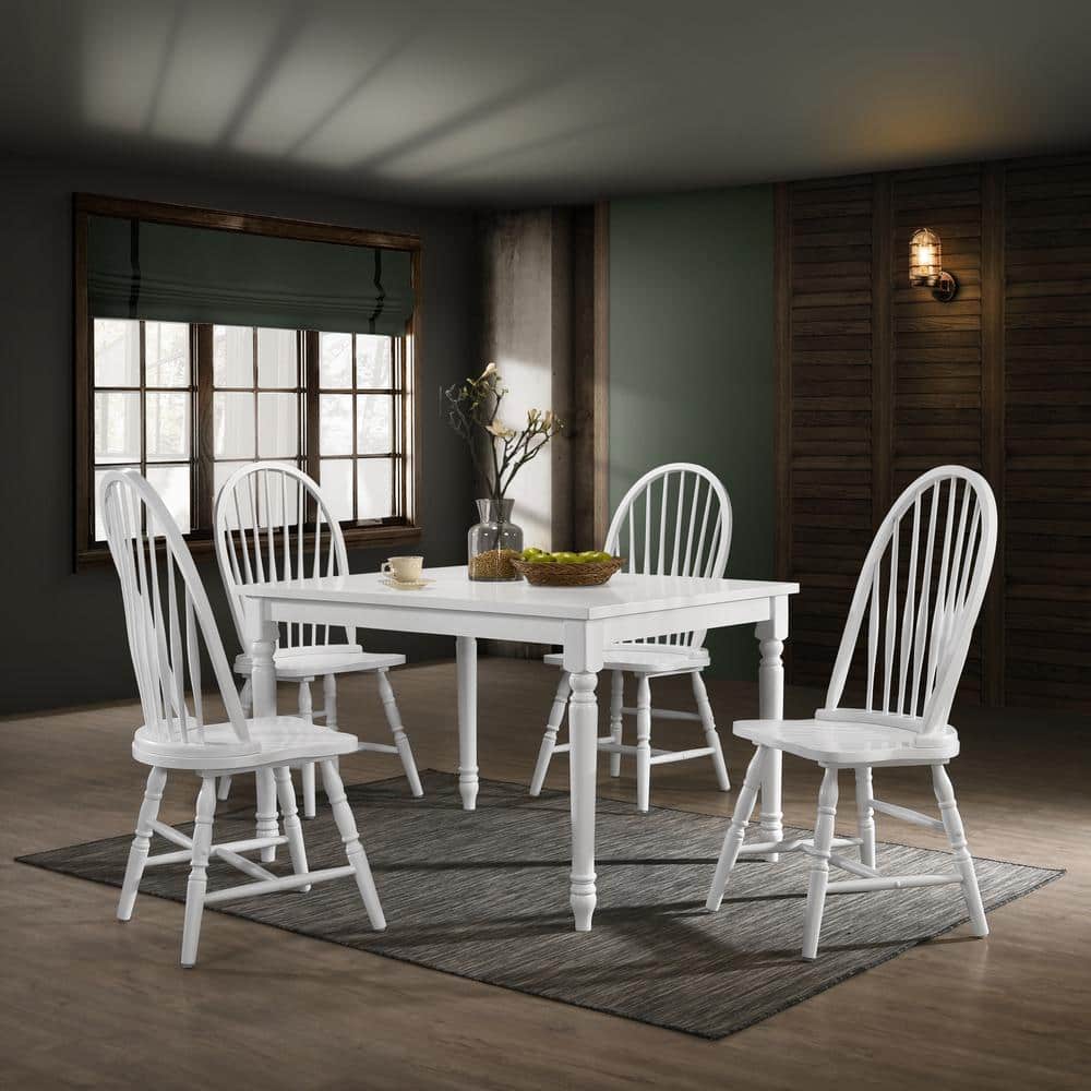 Traditional Pure White Windsor High-Back Side Chair in Wood
