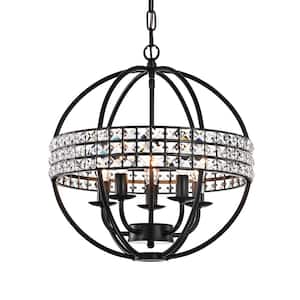 Orbit 5-Light Antique Black Globe Cage Glam Chandelier Ceiling Fixture with Crystal Belt