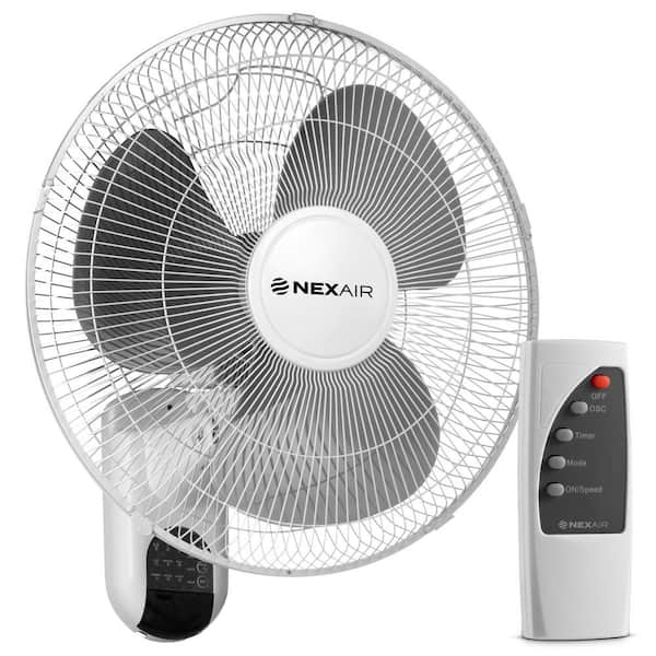 NEXAIR NEXAIR 16 in. Oscillating Wall Mount Fan, Quiet, Remote Control, 3 Speed Adjustable Cooling Fan, 7.5 Hr Auto Off Timer