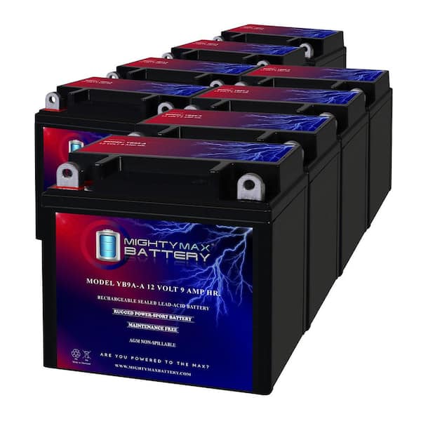 MIGHTY MAX BATTERY YB9A-A 12-Volt 9AH 130 CCA Replacement Battery compatible with Honda YB9A-A Quad ATV - 8 Pack