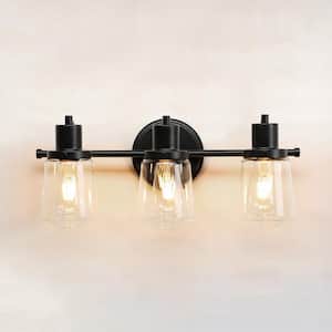 19.68 in. 3-Lights Black Vanity Light Bathroom Light Fixtures with Clear Glass Lampshade (Bulb not Included)