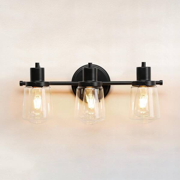 19.68 in. 3-Lights Black Vanity Light Bathroom Light Fixtures with ...