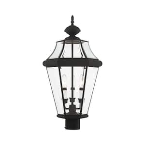 Cresthill 25 in. 3-Light Black Solid Brass Hardwired Outdoor Rust Resistant Post Light with No Bulbs Included