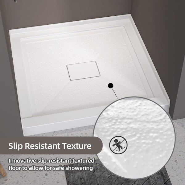 Siba 36 in. L x 36 in. W Single Threshold Alcove Shower Pan Base with Center Drain in White Acrylic Non-Slip Shower Tray