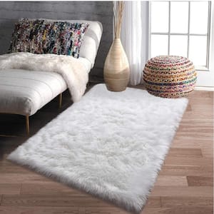 Sheepskin Faux Furry White Cozy Rugs 3 ft. x 4 ft. Area Rug