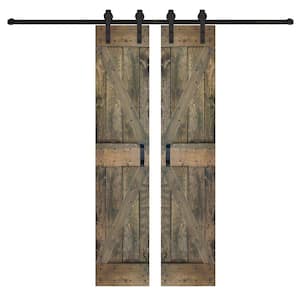 K Series 42 in. x 84 in. Aged Barrel DIY Solid Wood Double Sliding Barn Door with Hardware Kit