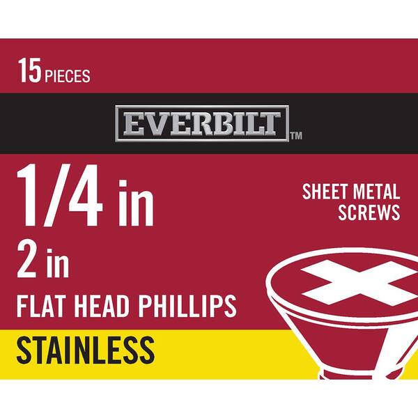 Everbilt #14 x 2 in. Phillips Flat Head Stainless Steel Sheet Metal Screw (15-Pack)