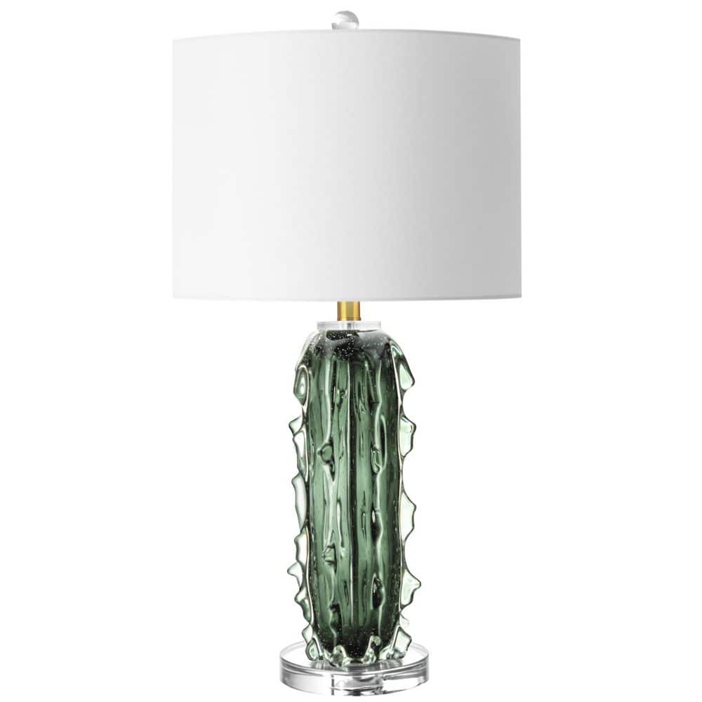 27.5 in. Modern Textured Green Glass Table Lamp with White Linen Shade Gold Accents and 3-Color LED Bulb for Living Room price history on PriceWatchPro