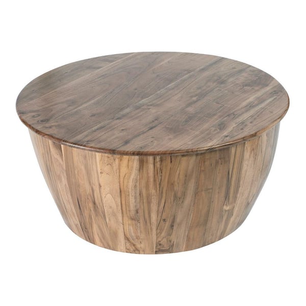Benjara 30 in. Brown Round Wood Top Coffee Table BM285374 The Home Depot