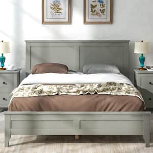 Full Size Wood Frame Platform Bed with Center Support Leg, Gray