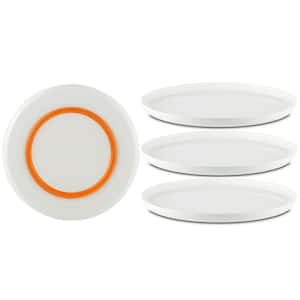 10 in. White Palm Non-slip Dinner Plate with Orange Base (Set of 4)