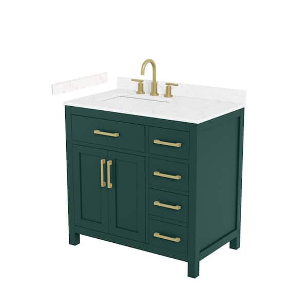 Beckett 36 in. Single Freestanding Green Bath Vanity with Carrara Cultured Marble Top