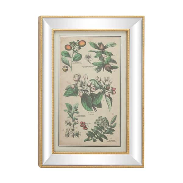 Litton Lane 19.5 in. x 28.5 in. Large Vintage Style Plant Illustrations Textile in Mirror and Gold Rectangular Frame