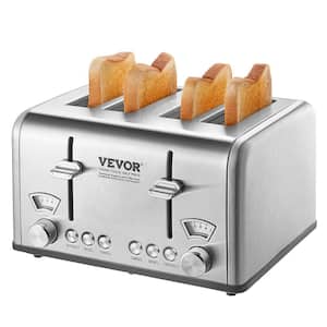 Retro Stainless Steel Toaster 4 Slice 1625 Watt 1.5 in. Extra Wide Slots Toaster with Removable Crumb Tray Silver