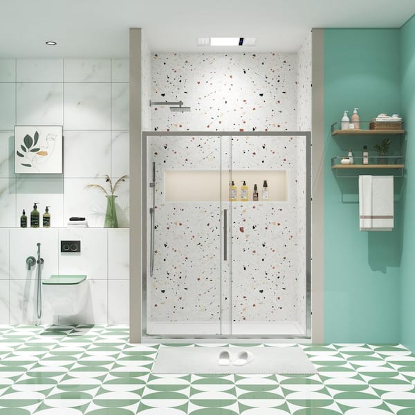 Unbranded 60 in. W x 72 in. H Sliding Framed Shower Door in Chrome Finish with Clear Tempered Glass