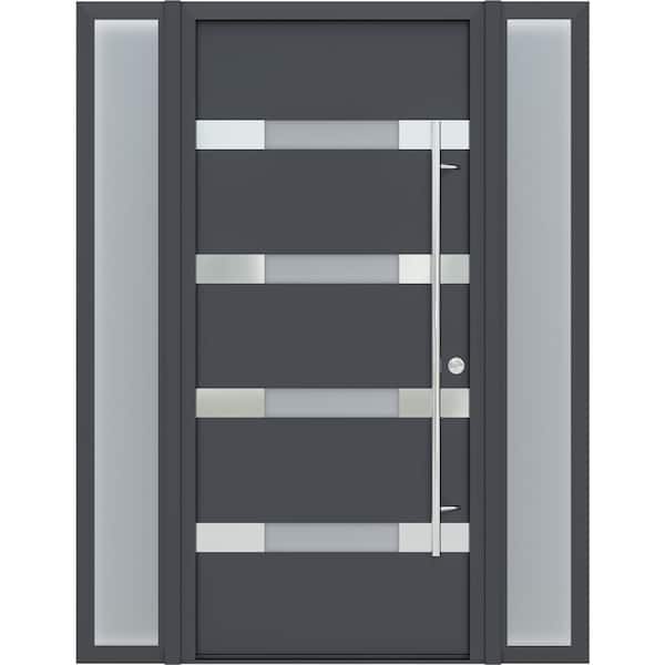 AURA 61 in. x 82 in. Left-Hand Frosted Glass Antracit/White Steel Prehung Front Door Hardware Kit