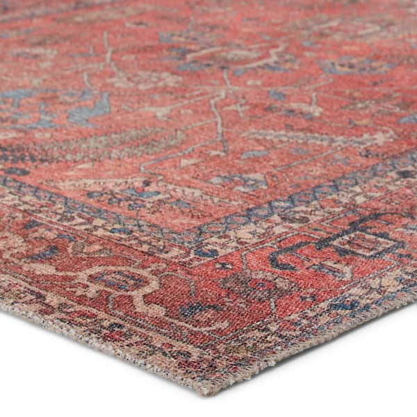 Galina Red/Blue 3x8 ft. Oriental Polyester Runner Rug