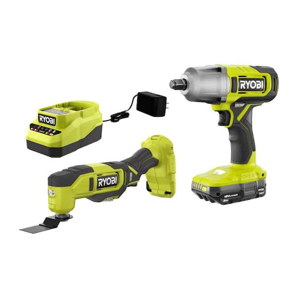 RYOBI ONE+ 18V Cordless 2-Tool Combo Kit with 1/2 in. Impact Wrench, Multi-Tool, 2.0 Ah Battery, and Charger