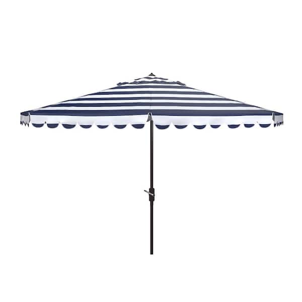 SAFAVIEH Vienna 11 ft. AluminumMarket Tilt Patio Umbrella in Navy/White