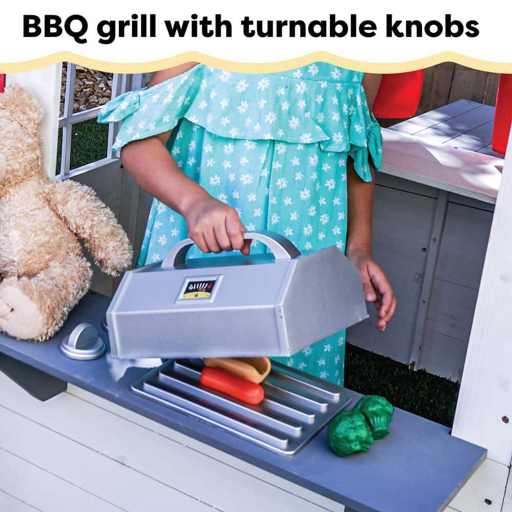 KidKraft White Wooden Outdoor Playhouse with Picnic Table and Grill