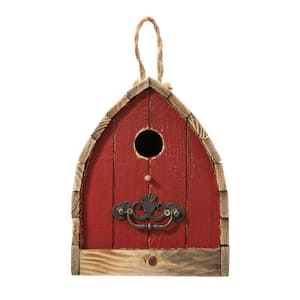 8.5 in. H Washed Red Distressed Solid Wood Birdhouse