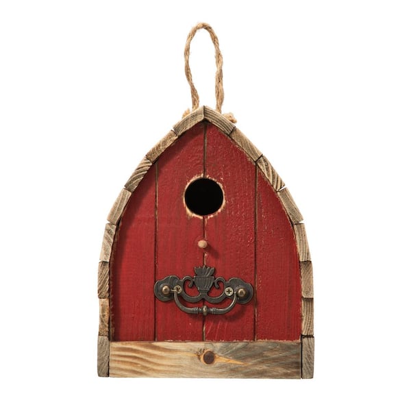 Glitzhome 8.5 in. H Washed Red Distressed Solid Wood Birdhouse