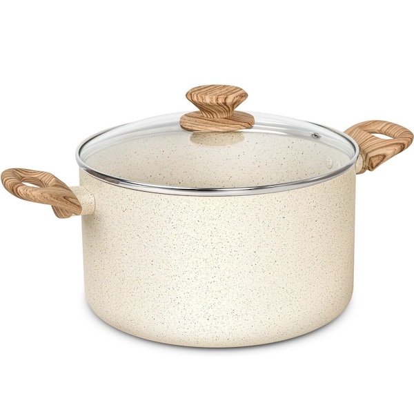 Stock Pot - 6 qt. with Lid, Granite Coated Non Stick Cooking Pot for All Stovetops, Stay Cool Handles, Non Toxic