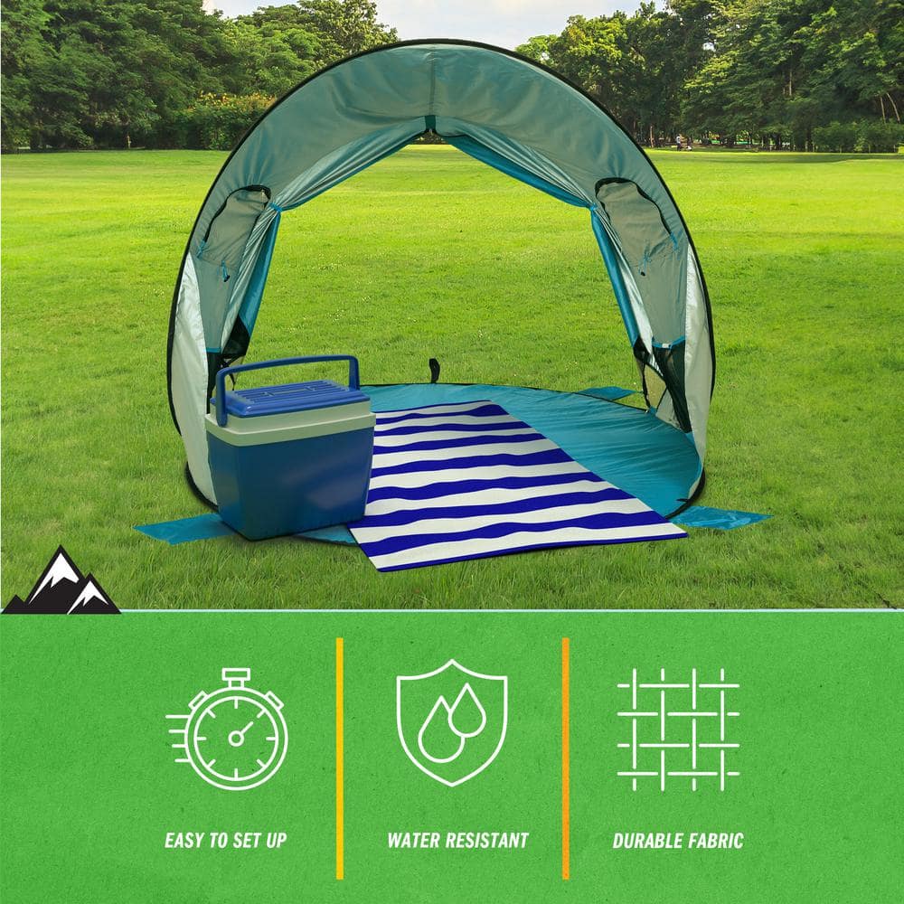 Blue 3-Person Pop-Up Beach Tent with UV Protection