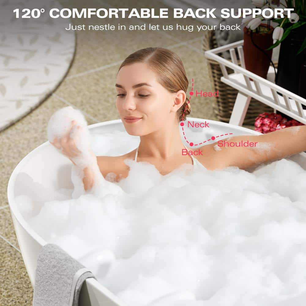 Glossy White 63" Oval Freestanding Soaking Bathtub